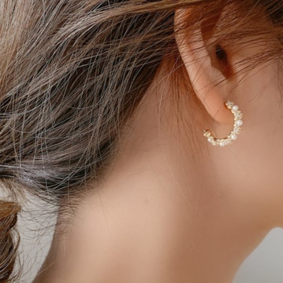 925 Sterling Silver Post Pearl Earrings Golden - Picture 2 of 2